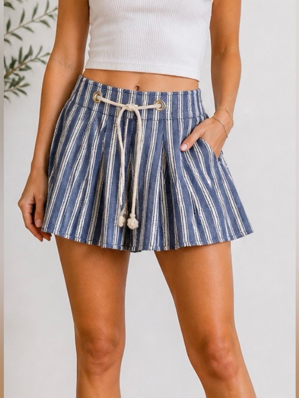 Pilcro Anthropologie Nautical Stripe Mini Skirt Small  Drawstring Sailor Coastal